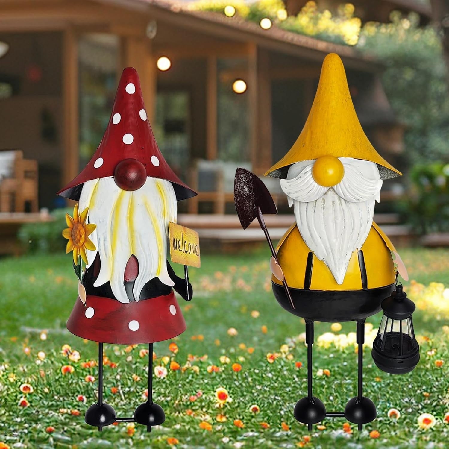 Metal Gnome Garden Stakes 18" Outdoor Yard Decor Cute 3D Figurines Patio