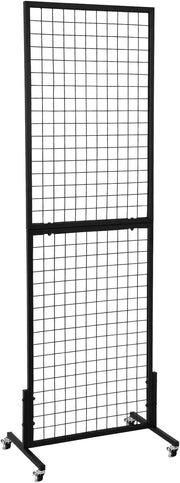 Freestanding Grid Wall Display Rack with Wheels – Black Wire Grid Panel Stand fo