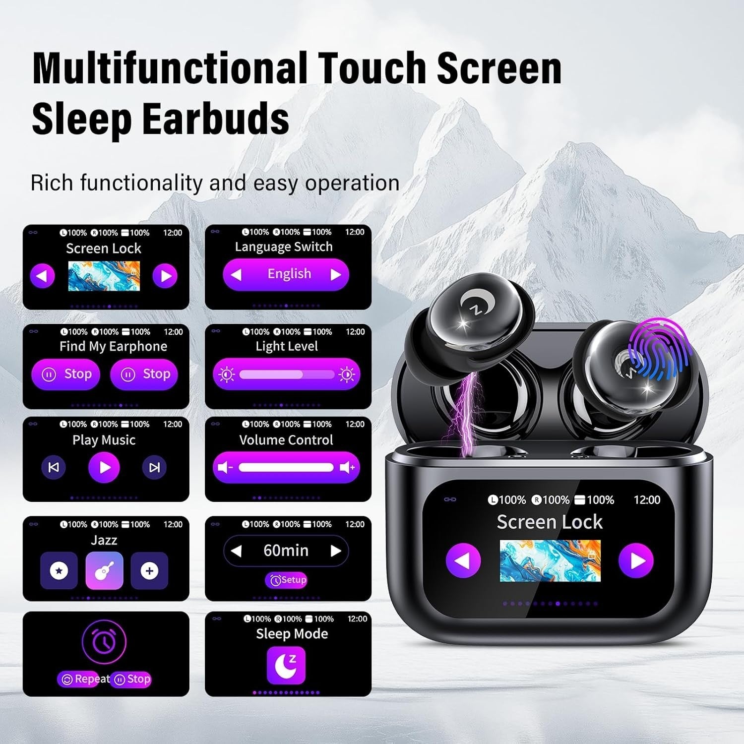 Mini Bluetooth 5.4 Sleep Earbuds | Touch Screen, 48H Battery, Noise Cancelling
