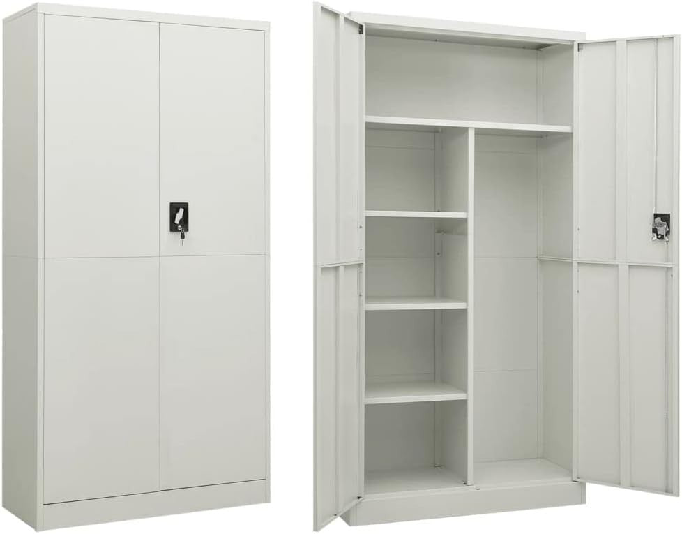 Metal Storage Cabinet with Lock, 4 Shelves, 2 Doors, 90x40x180cm Steel