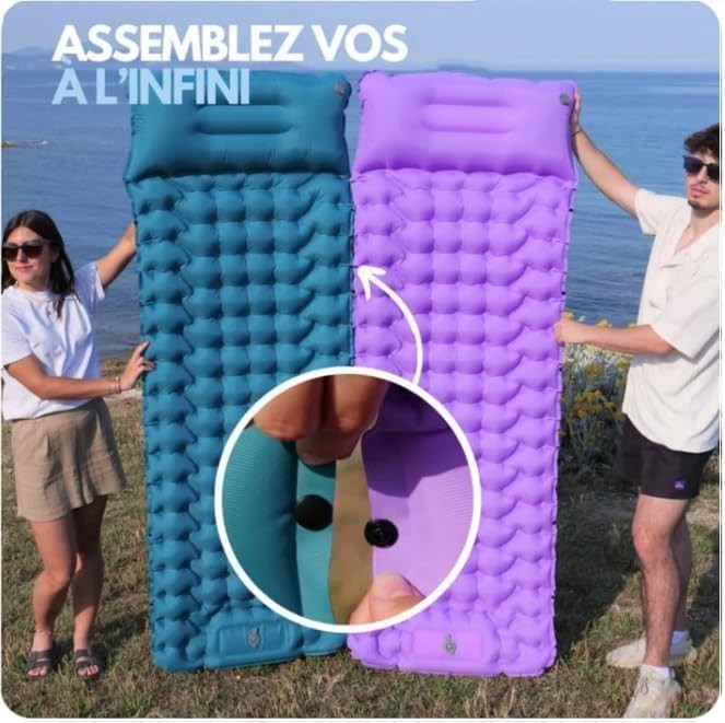 Orange Inflatable Camping Sleeping Pad – Foot-Pump, Portable, 190x120x5cm