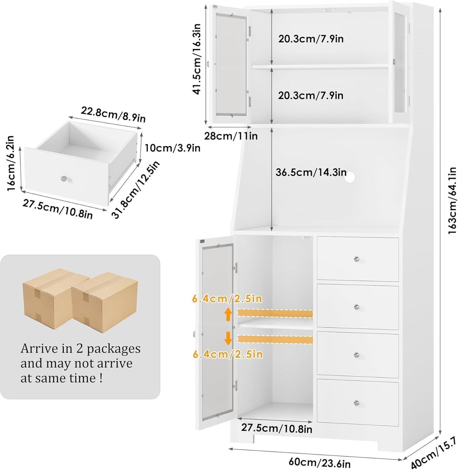 Tall Kitchen Cupboard White 3-Door 4-Drawer Storage Cabinet Modern