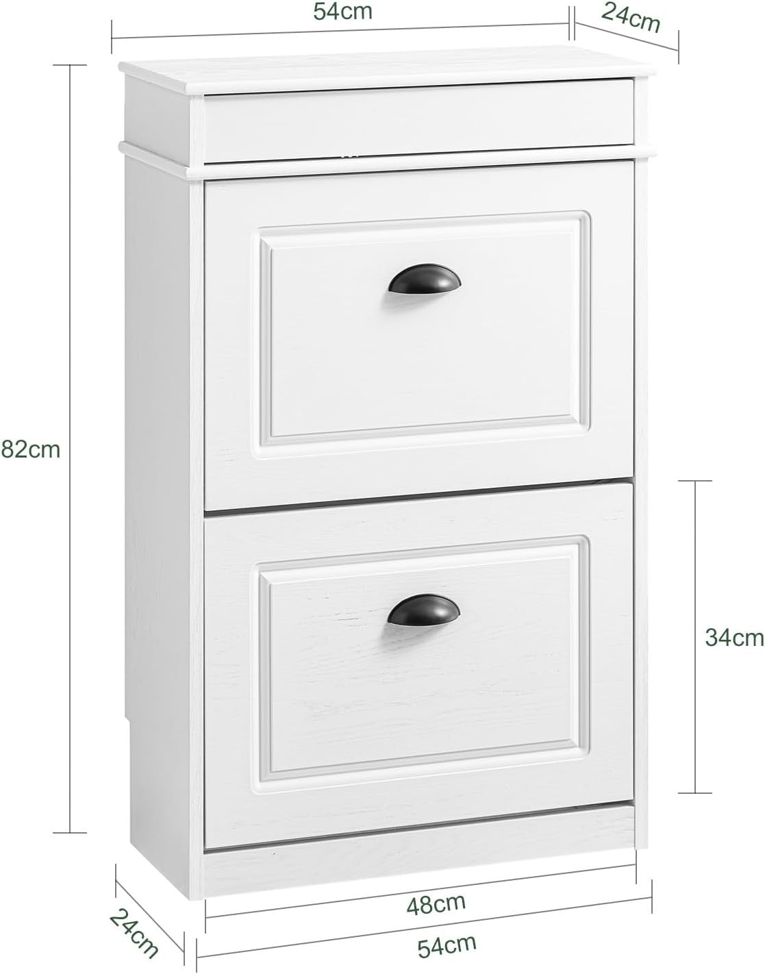 2-Drawer Slim Shoe Cabinet with Flip Drawers, 54x24x82 cm White Vintage Wood