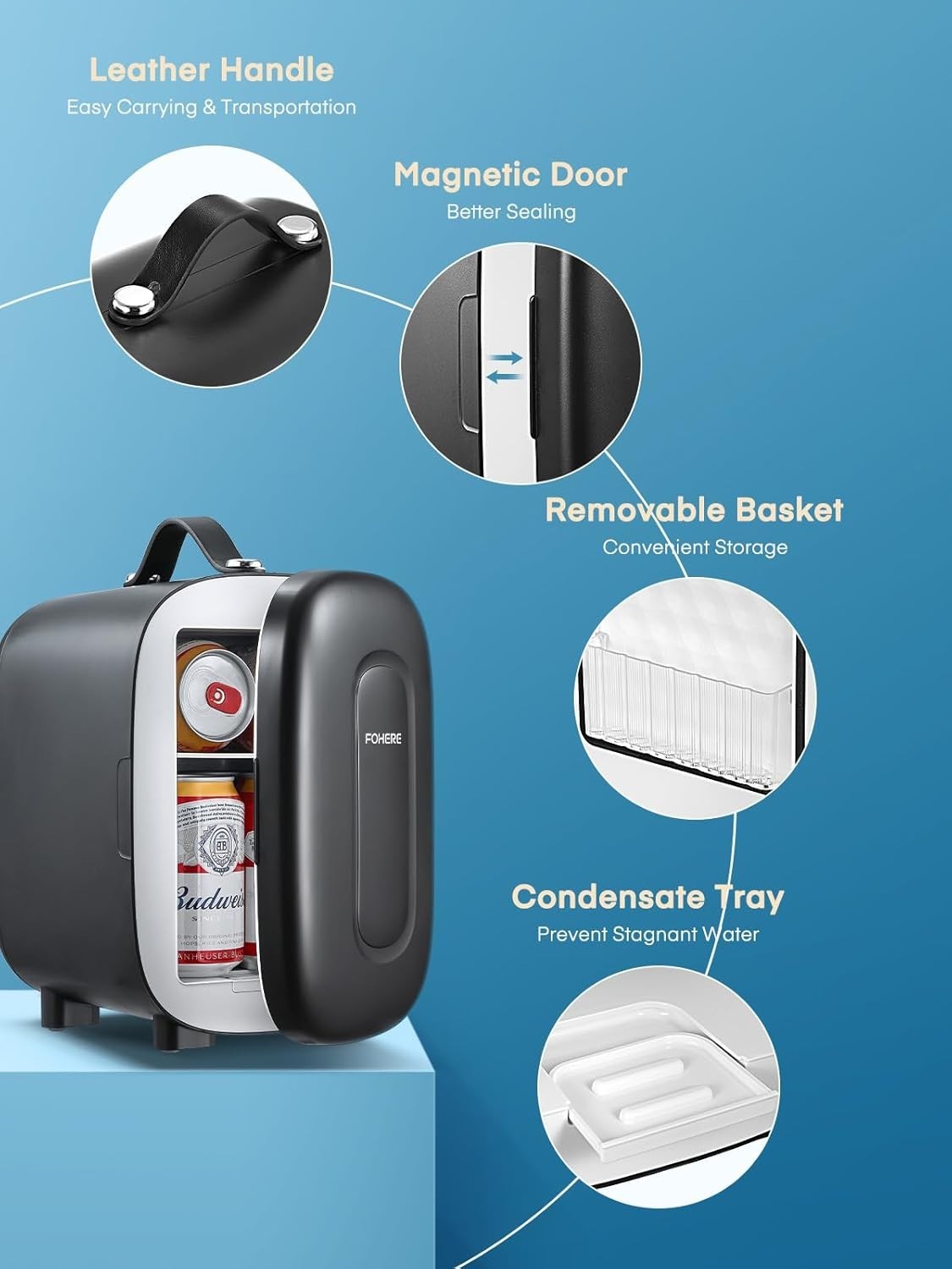 Portable 5L Mini Fridge Small Cooler for Office Bedroom Car Travel Black