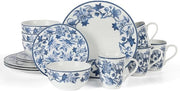 16pc Blue Floral Stoneware Dinnerware Set Plates Bowls Mugs Dishwasher Safe