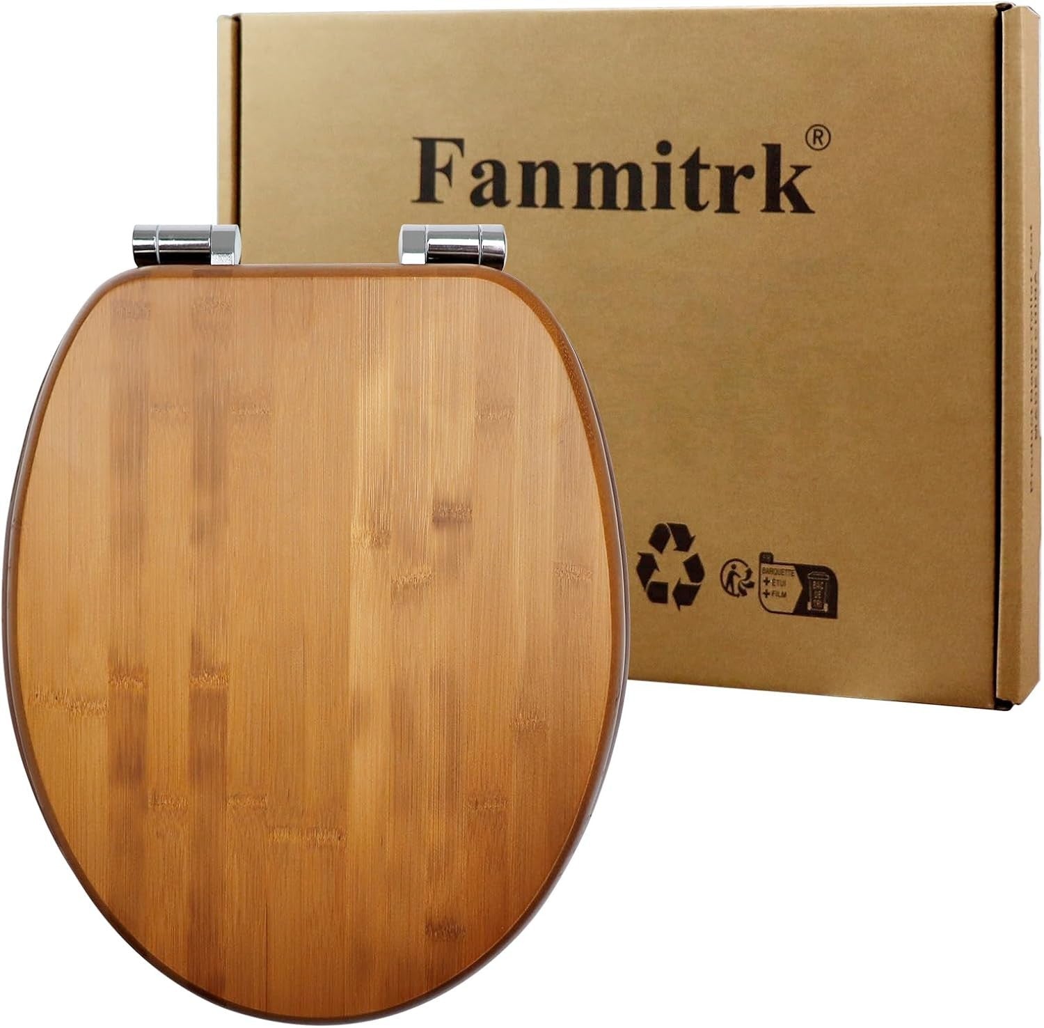 Bamboo Wood Toilet Seat Soft Close Metal Hinges Oval Easy Install 45x37cm