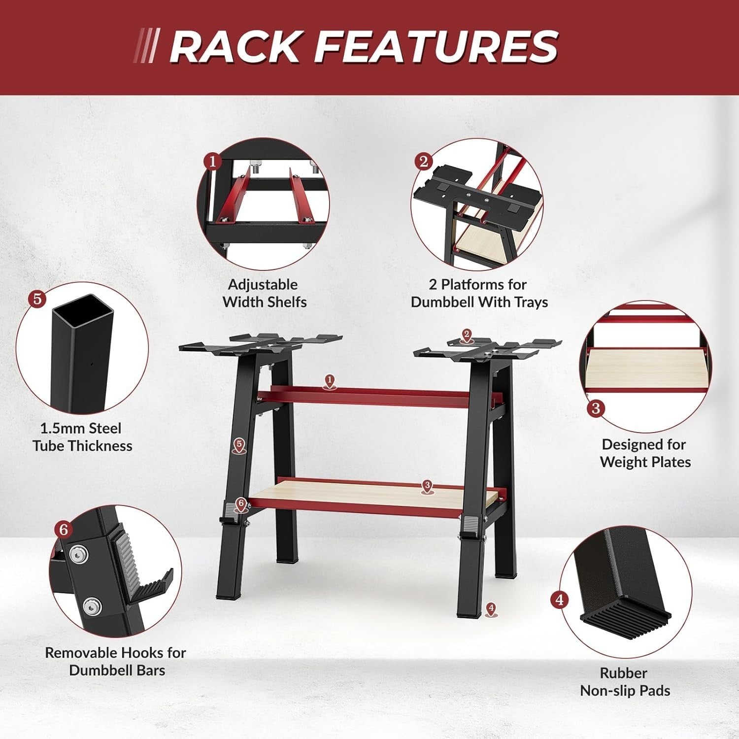 Heavy Duty Dumbbell Rack Steel A-Frame 300kg Capacity Adjustable Home Gym