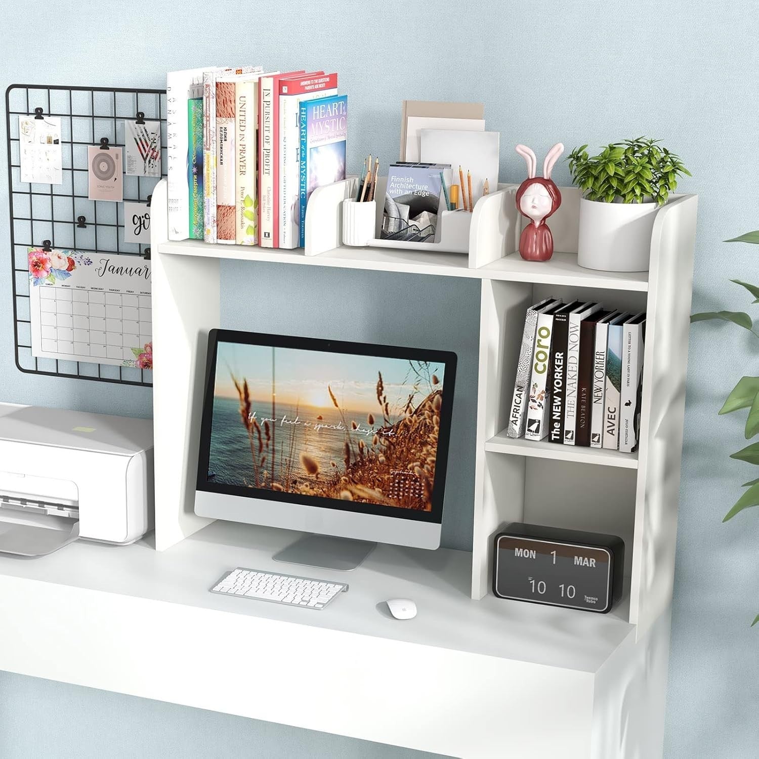 White Desktop Bookshelf 3-Shelf Storage Hutch Organizer Rack 94cm