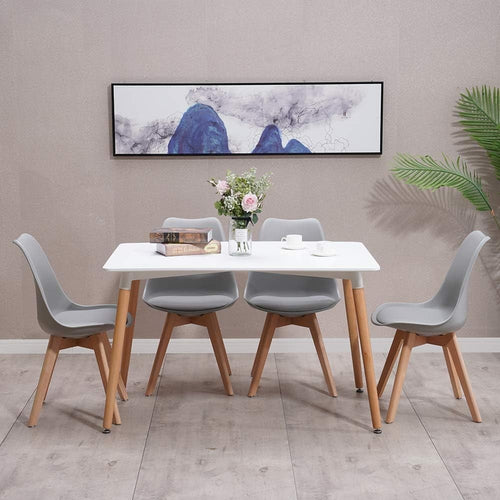 Modern Grey 4-Seater Dining Table Set | PU Leather Chairs | Solid Wood Legs
