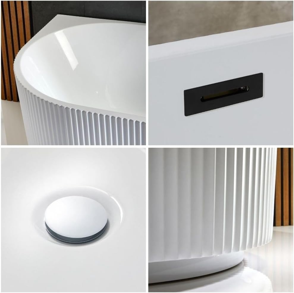 White Right Hand Fluted Corner Bath 1700x800mm Black Overflow