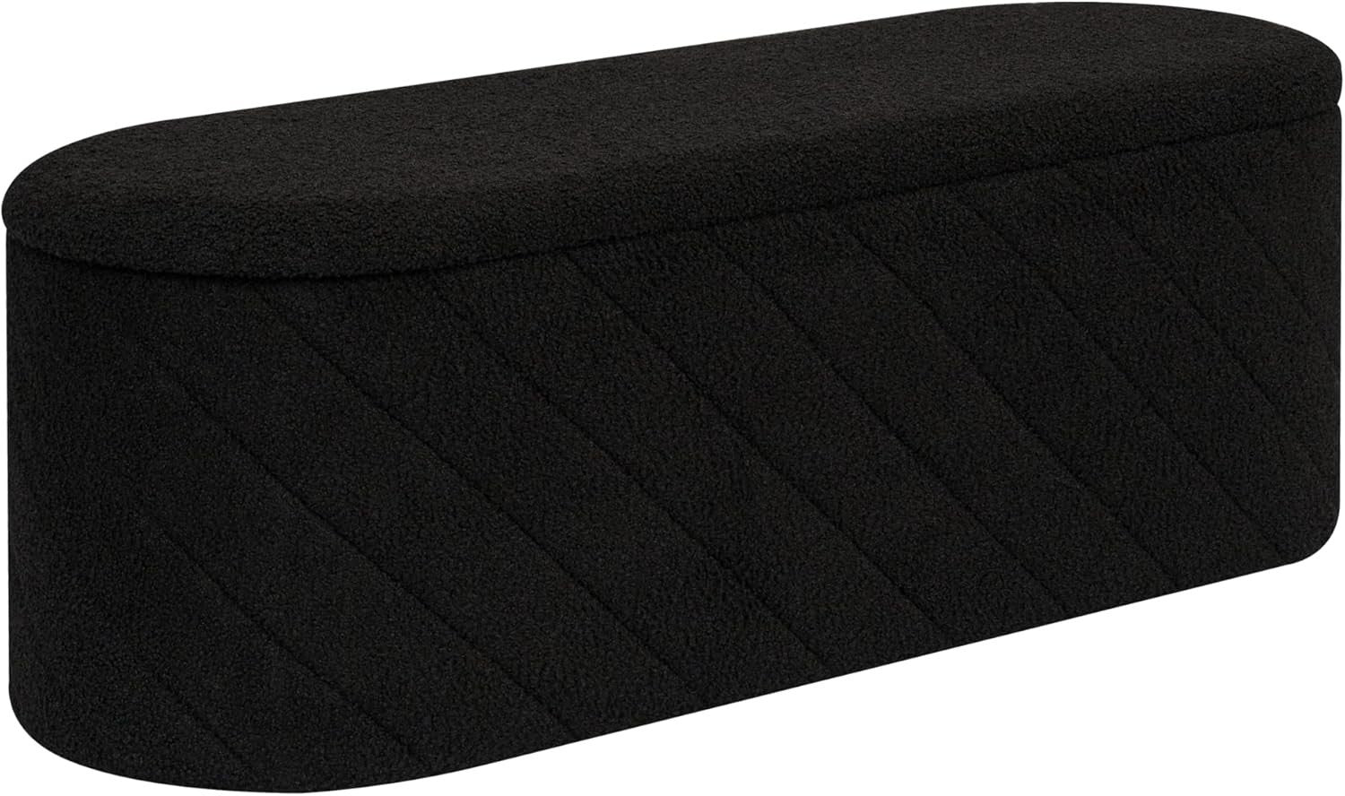 Black Oval Storage Ottoman Bench 3-in-1 Footrest Seat 110x38x38cm