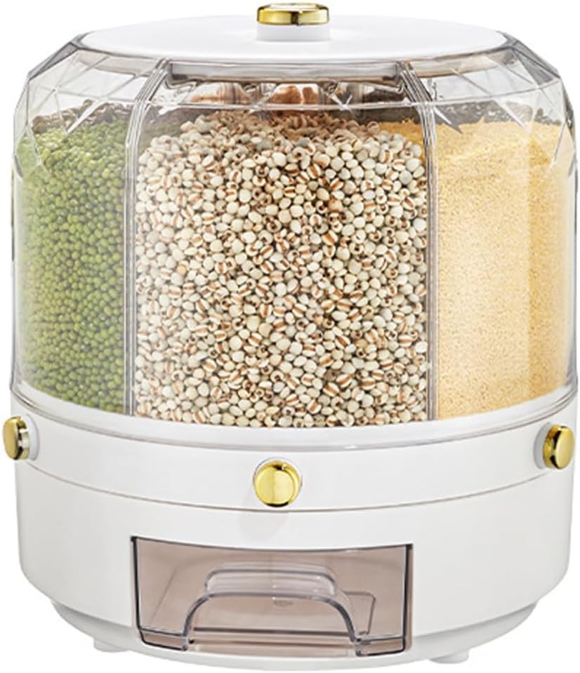 30L Rotating Rice Dispenser 6 Grid Airtight Grain Storage Container