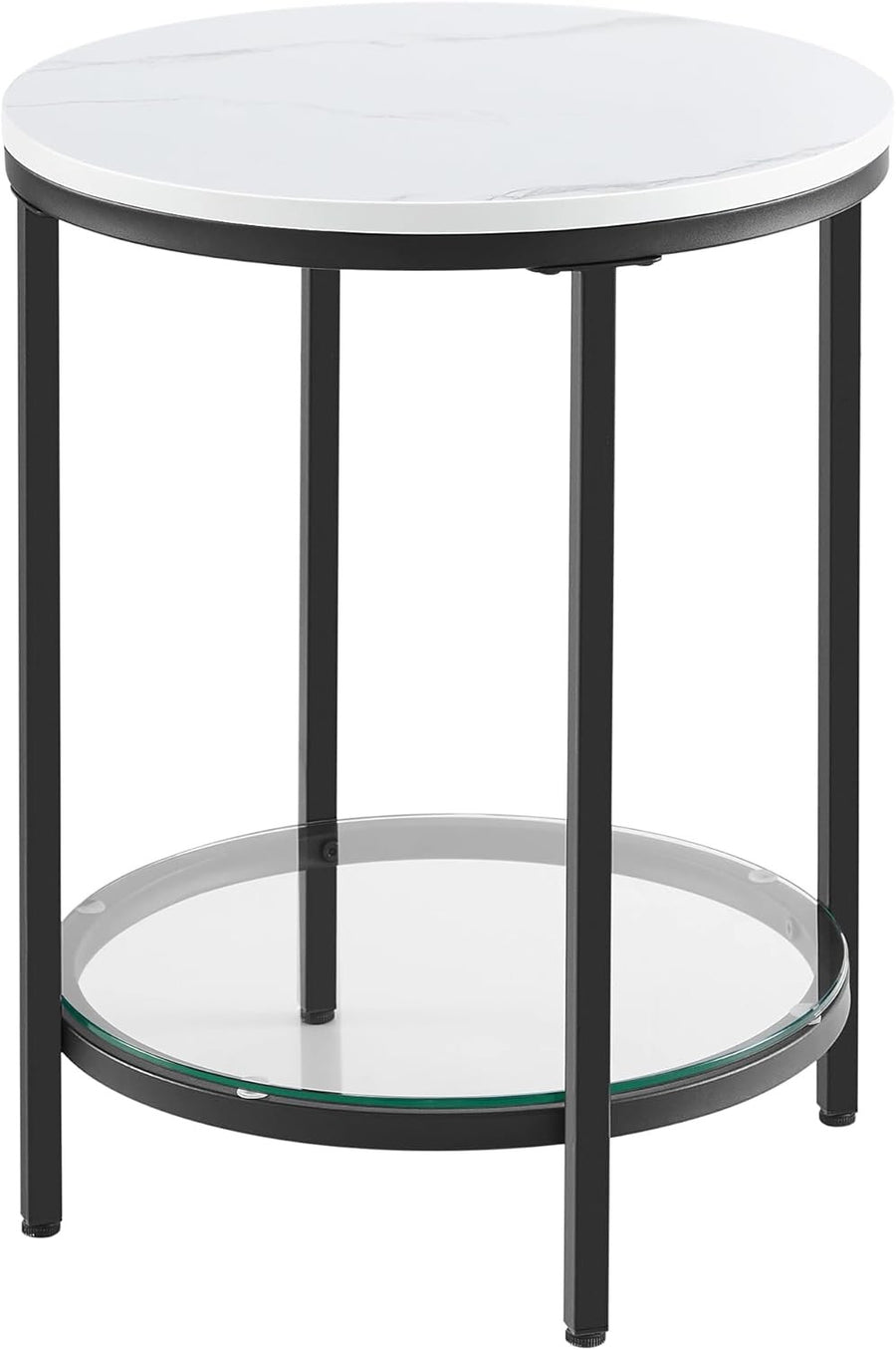 Modern Round Side Table with Glass Shelf, 2-Tier Bedside Coffee Table