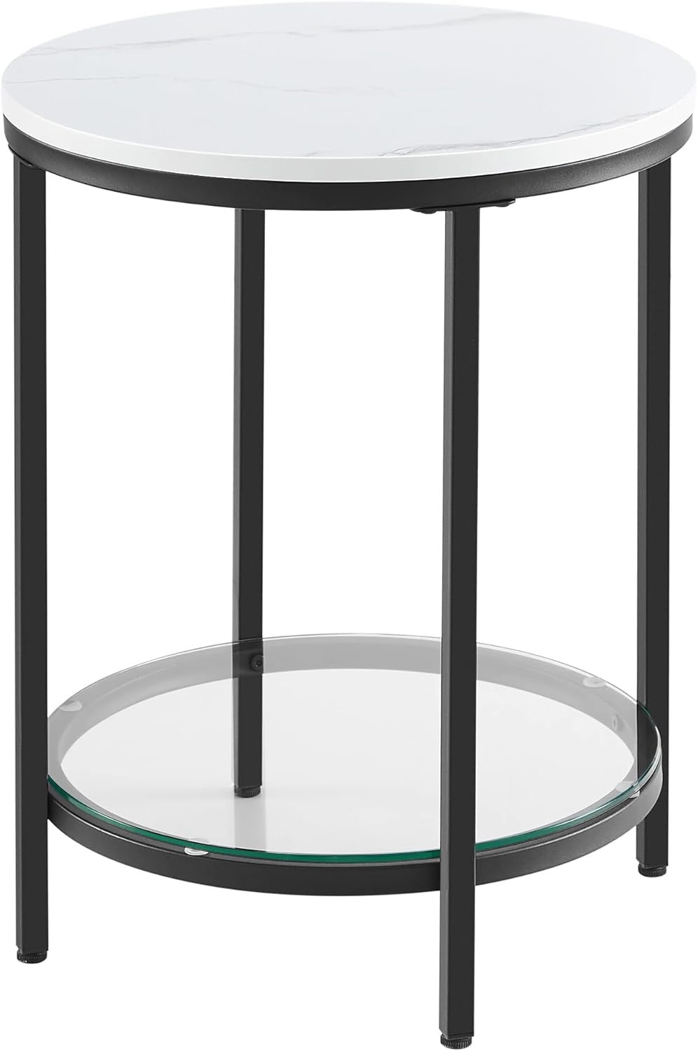 Modern Round Side Table with Glass Shelf, 2-Tier Bedside Coffee Table
