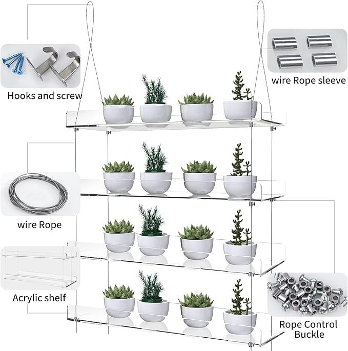 Hanging Acrylic Plant Shelves Clear Adjustable Window Flower Stand Indoor