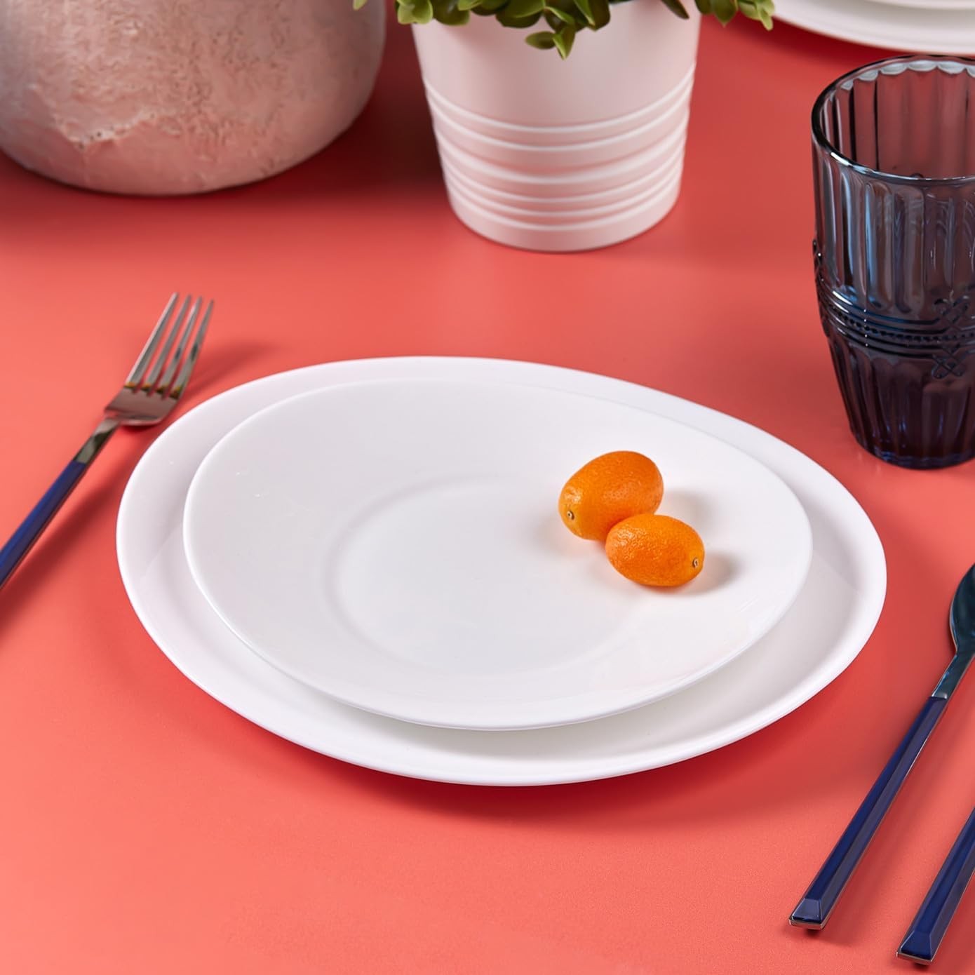 24pc Glass Dinner Set for 6 White Plates Bowls Dishwasher Safe