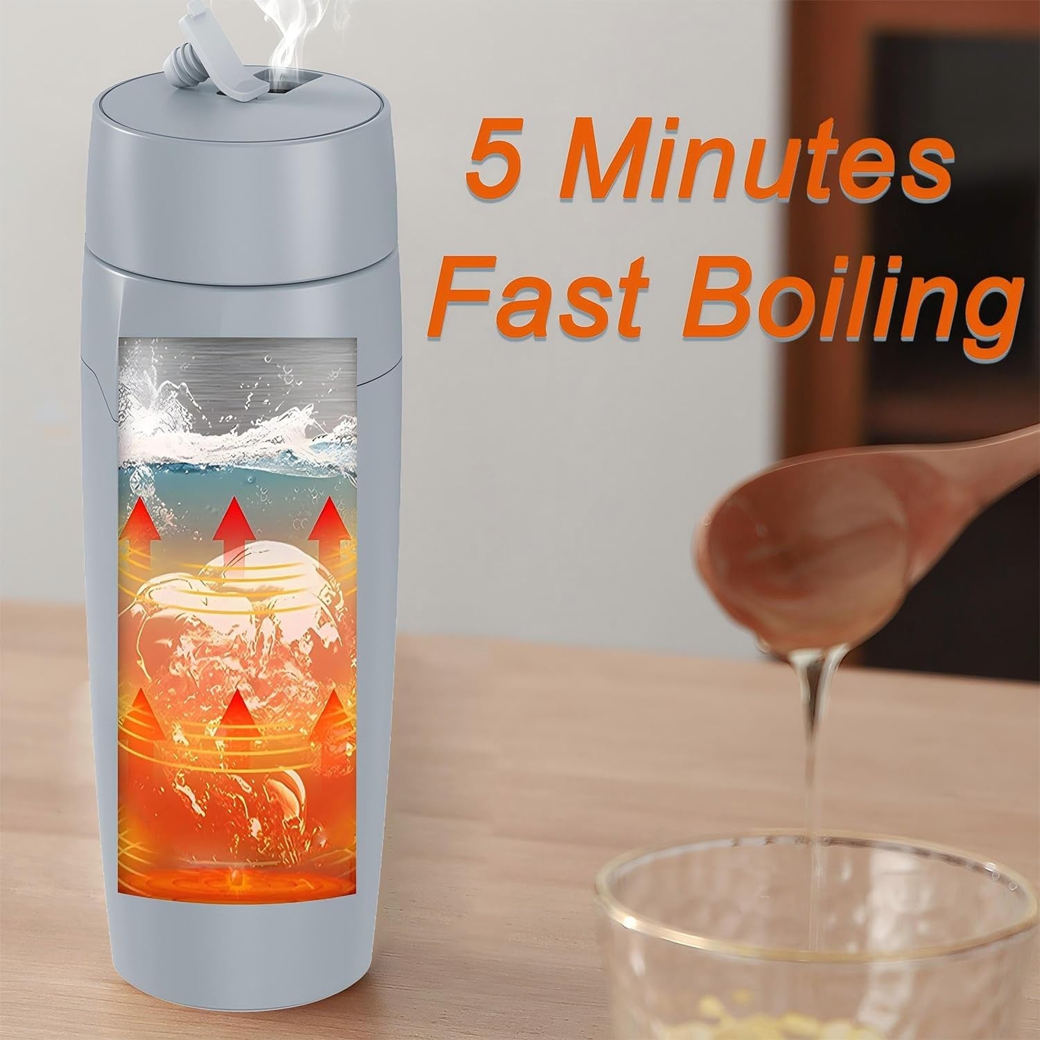 Portable Electric Kettle 300W 0.35L Mini Travel Water Heater Auto Shut Off