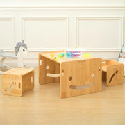 Adjustable Kids Table & Chairs Set Solid Wood Montessori Toddler Furniture