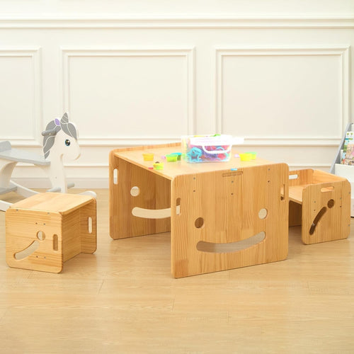 Adjustable Kids Table & Chairs Set Solid Wood Montessori Toddler Furniture