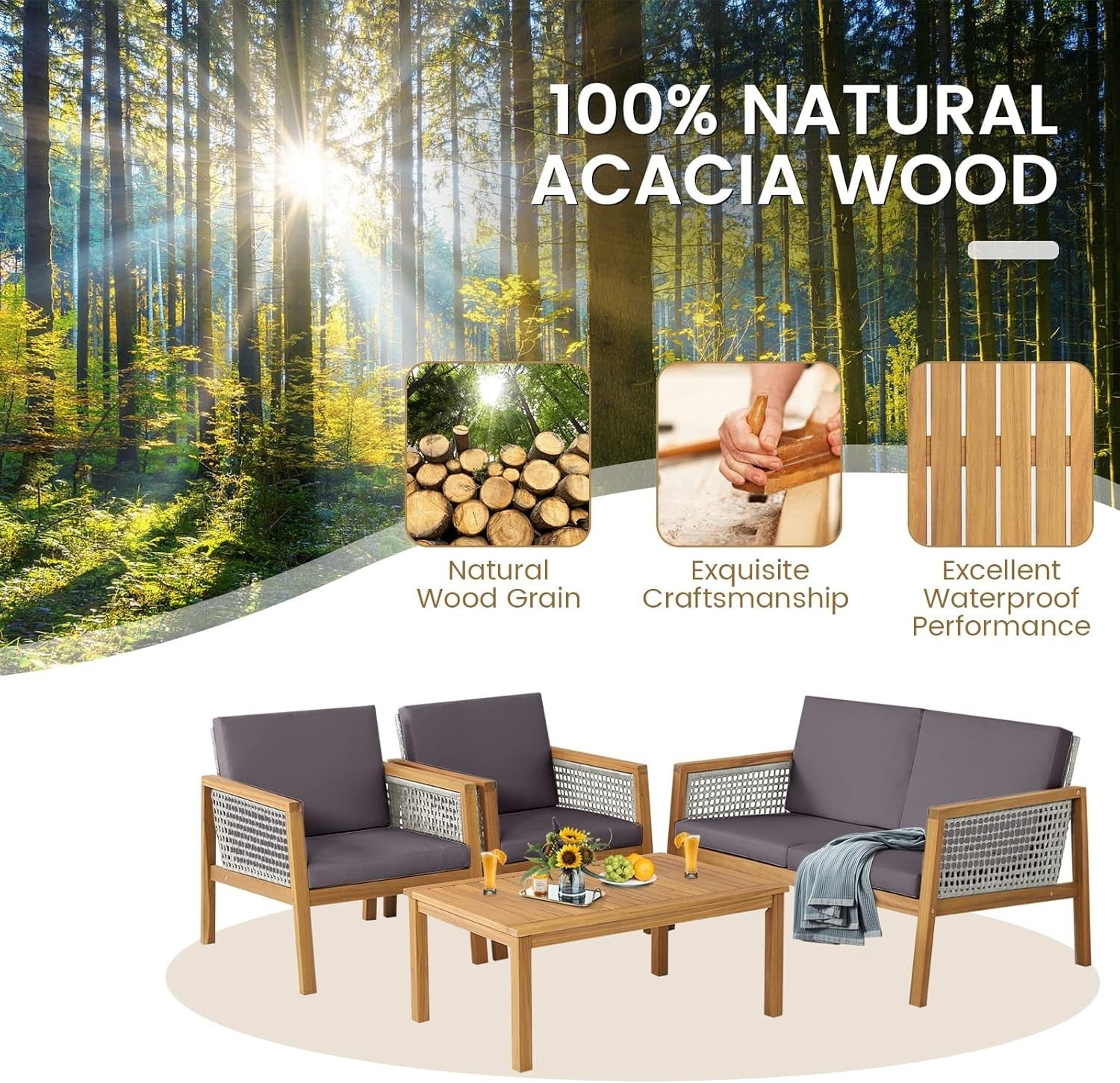 4PC Garden Rattan Sofa Set Outdoor Patio Furniture W/ Coffee Table
