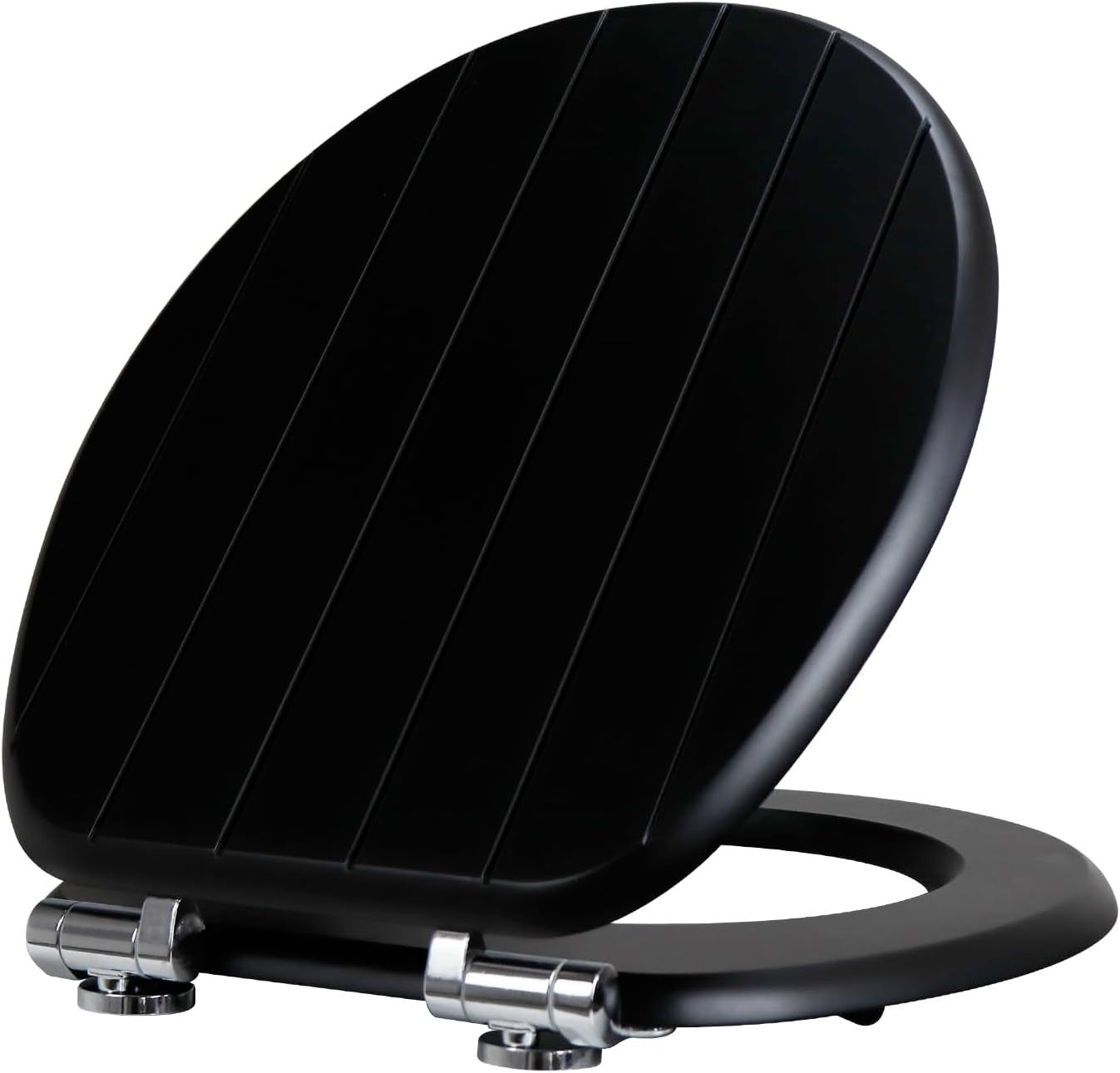 Black Wooden Toilet Seat MDF Soft Close Adjustable Hinges 43.5x37.5cm