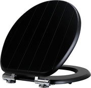 Black Wooden Toilet Seat MDF Soft Close Adjustable Hinges 43.5x37.5cm