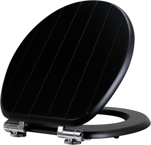 Black Wooden Toilet Seat MDF Soft Close Adjustable Hinges 43.5x37.5cm