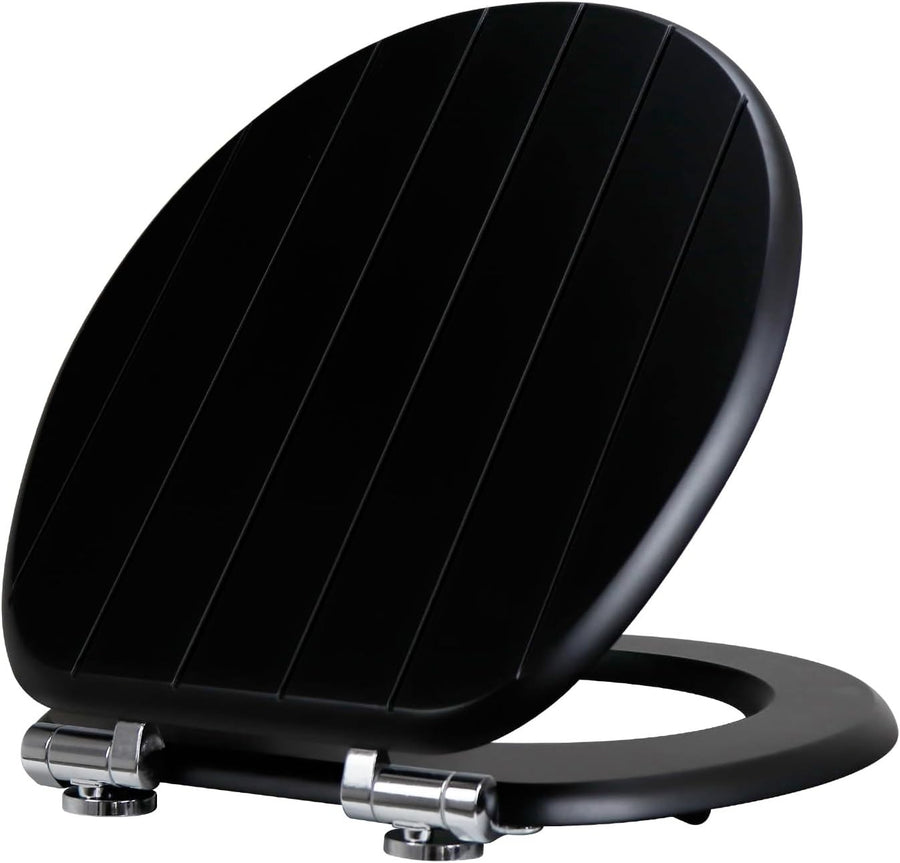 Black Wooden Toilet Seat MDF Soft Close Adjustable Hinges 43.5x37.5cm
