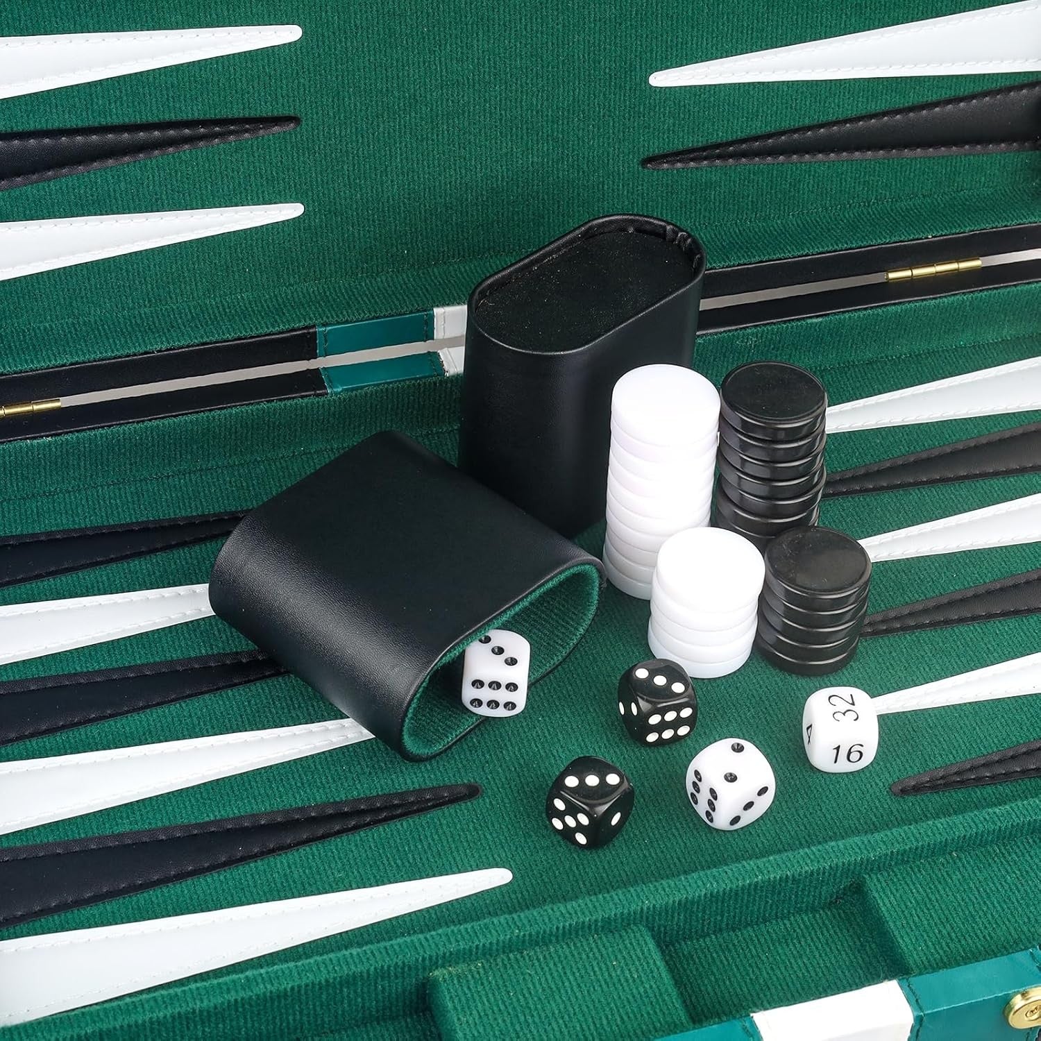 Backgammon Set 15in Faux Leather Case Travel Board Game for 2 Players