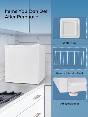 46L Mini Fridge Table Top Freezer-on-Top Quiet Reversible White