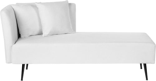 Modern Left Hand White Chaise Lounge Polyester Fabric Cushions Metal Legs