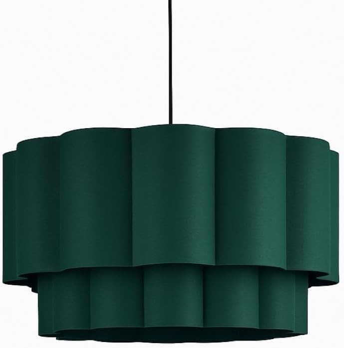 Grey Scalloped Drum Lampshade 48cm Wide Modern Ceiling Pendant Light