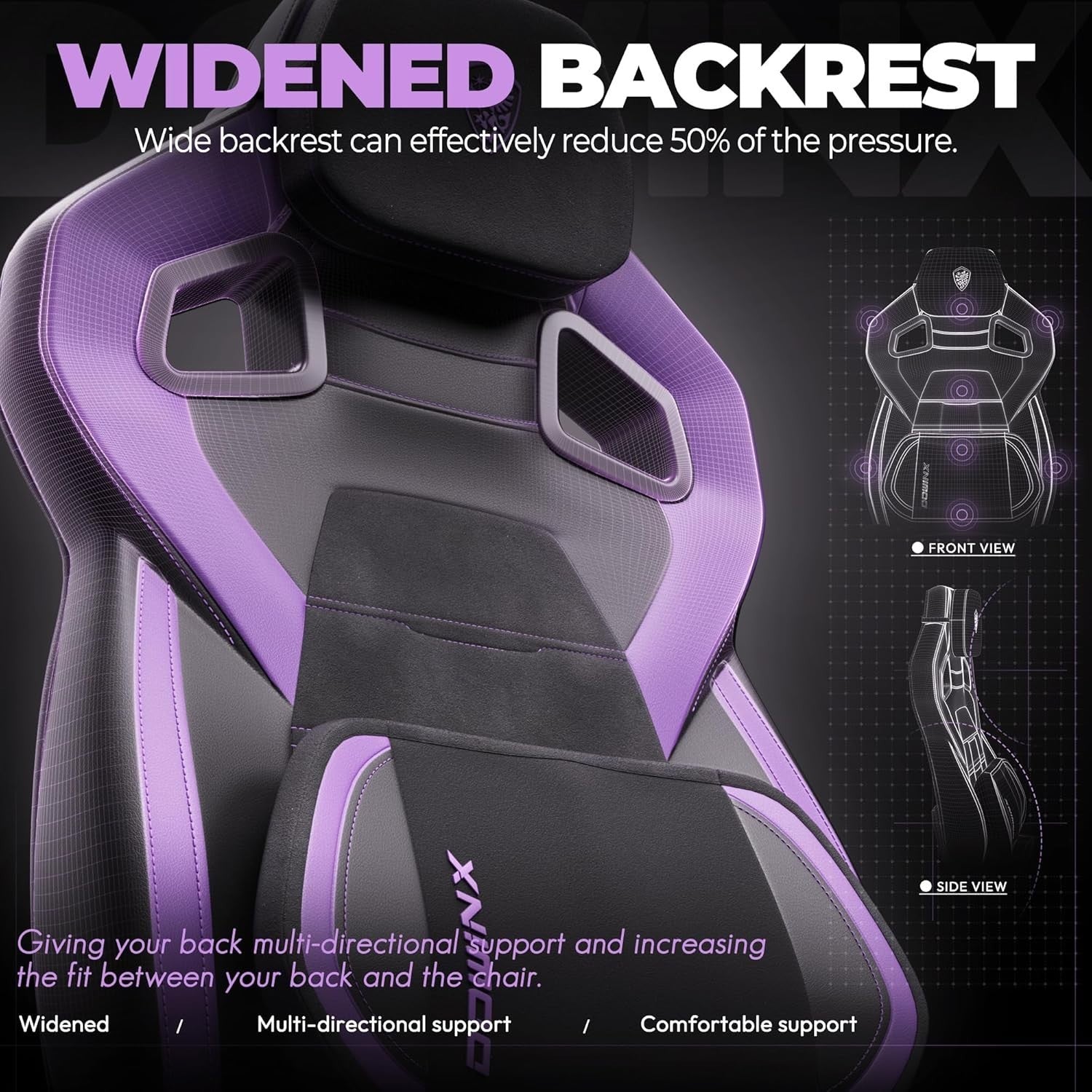 Gaming Chair Wide Back Ergonomic Office Desk Recliner Footrest Purple Leather