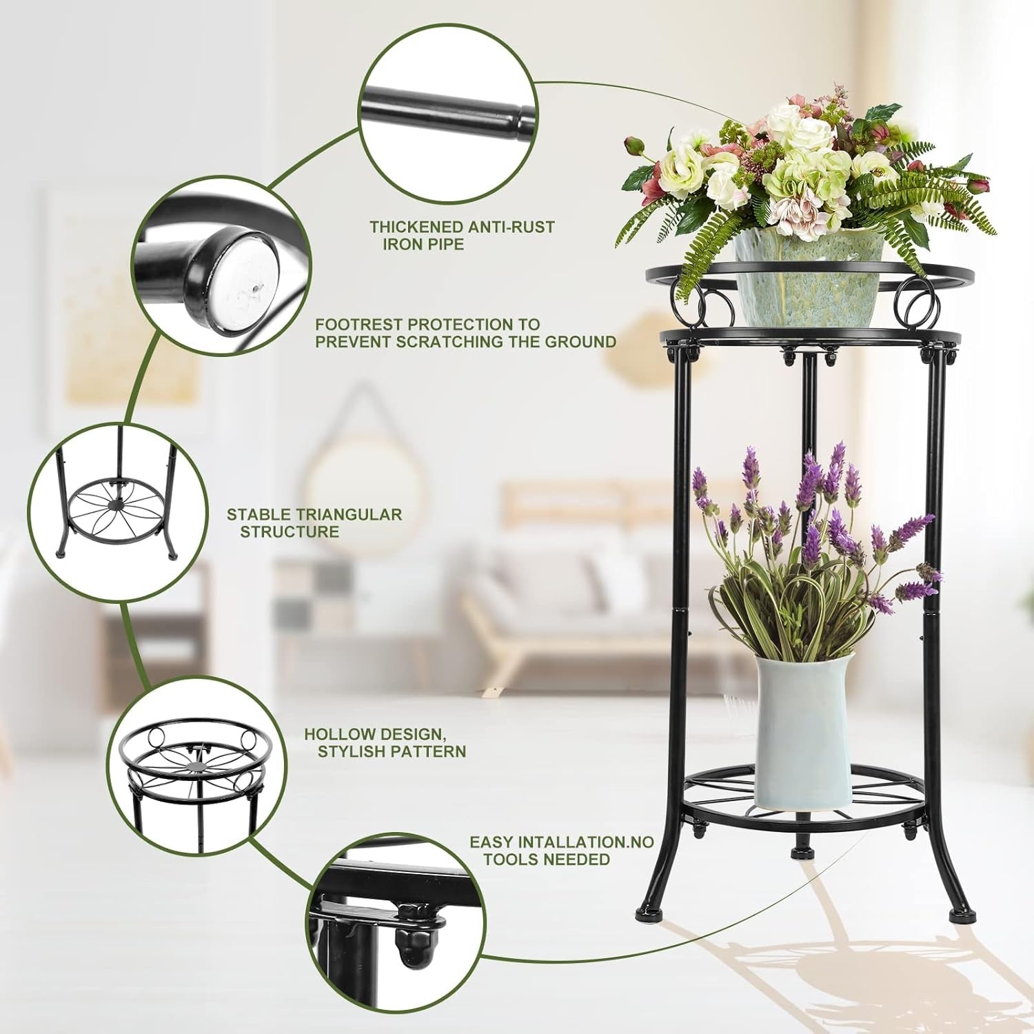 2 Tier Metal Plant Stand Indoor Outdoor Tall Flower Pot Shelf Corner Display