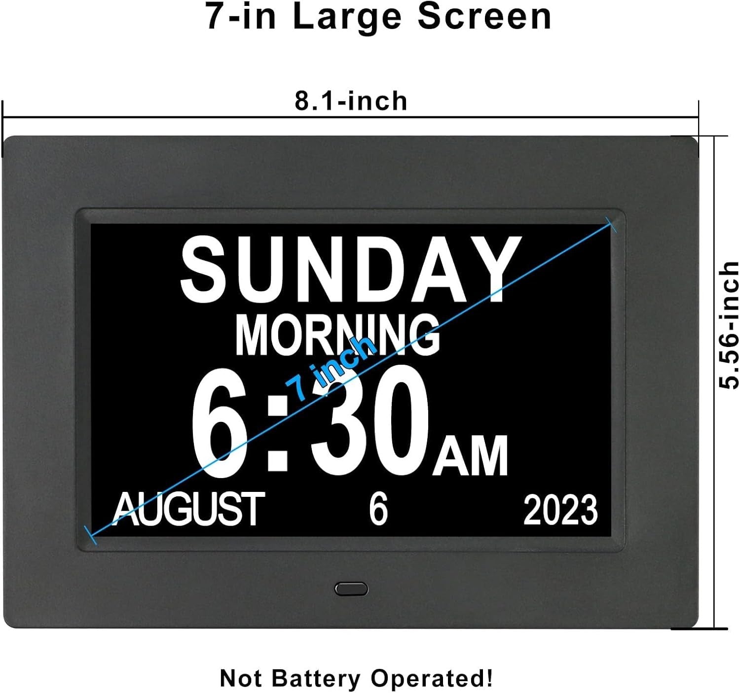 Large Digital Dementia Clock Day Date Time Display Auto Dimming 7 Inch
