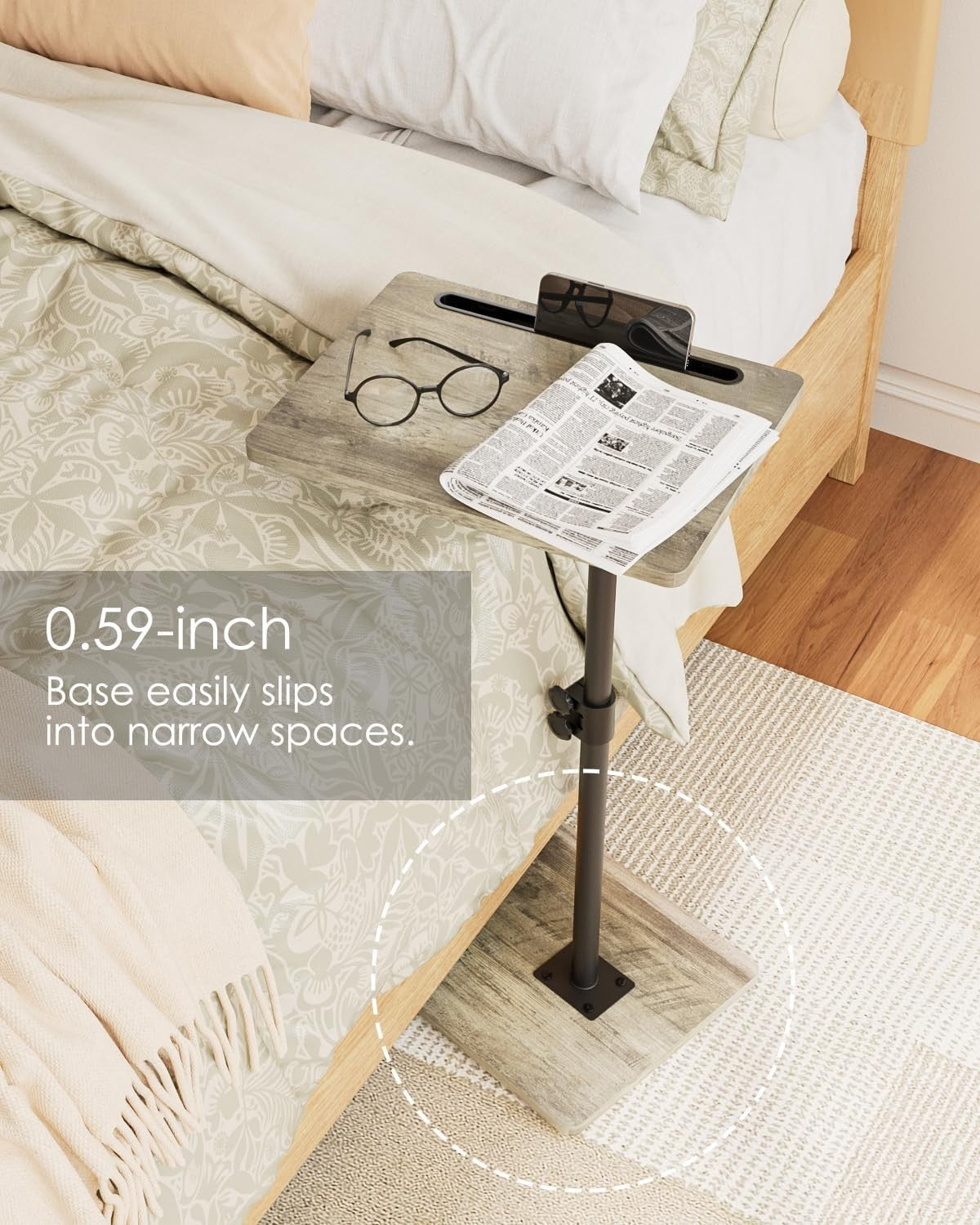 Adjustable C-Shaped Swivel Side Table 40x30x(45-81)cm Grey Coffee Tray