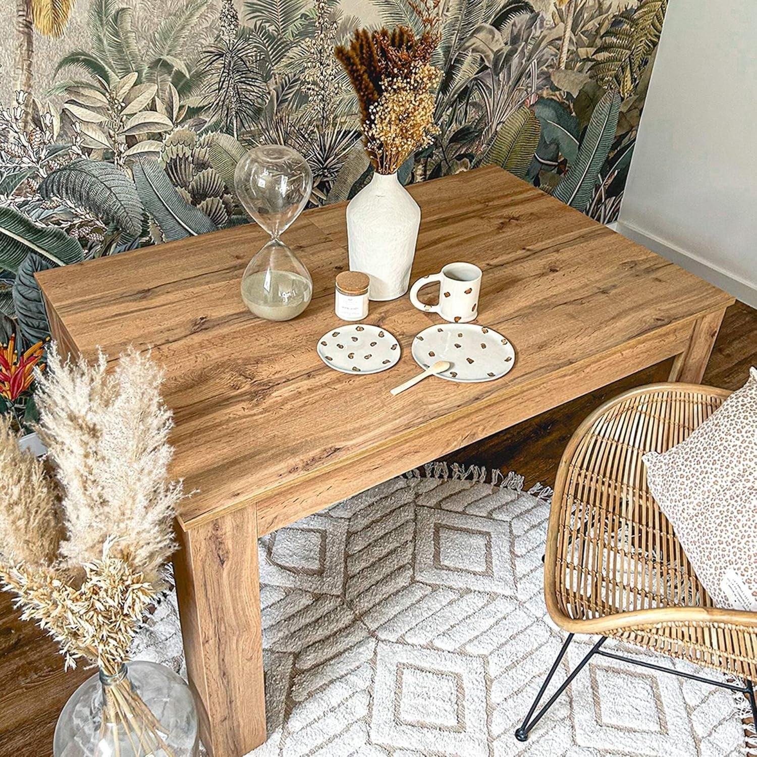 Extendable Dining Table Rustic Oak, 220cm Wood 6–8 Seater Modern Space Saver