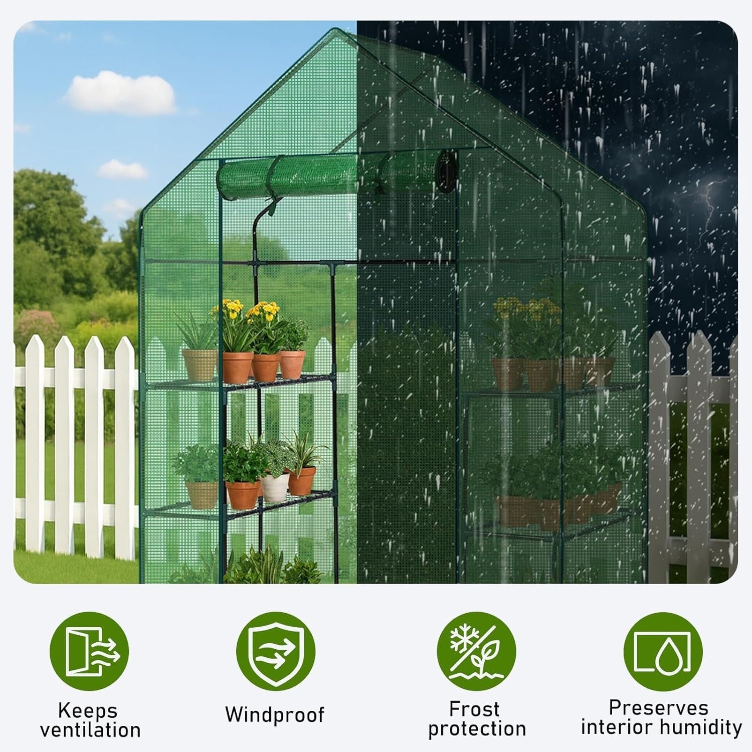Walk-In Greenhouse 3 Tier 4 Shelf PE Cover Steel Frame Garden Plant Tent