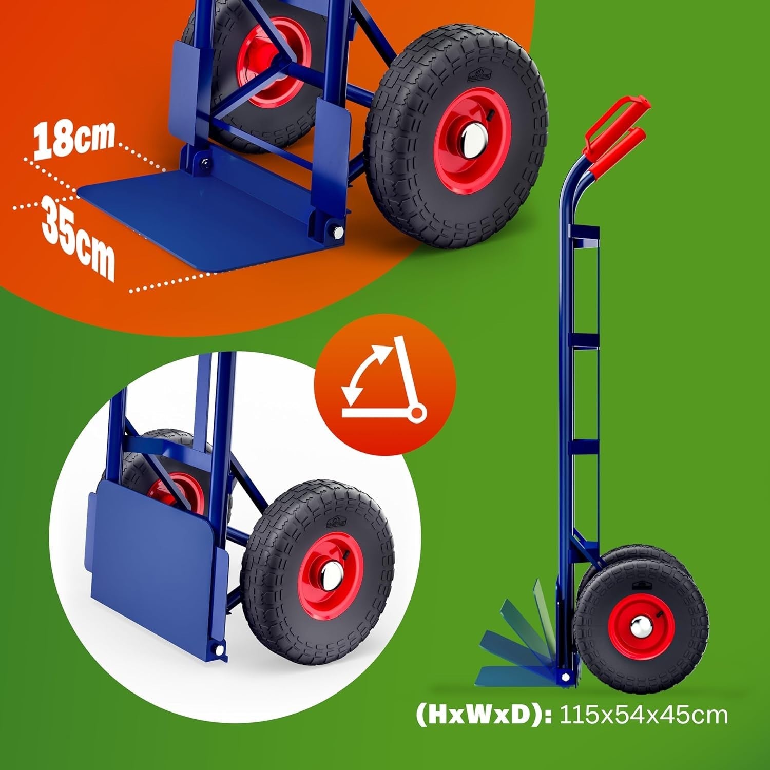 Foldable 200kg Sack Barrow w/ Pneumatic Tyres & Large Shovel Hand Truck Blue