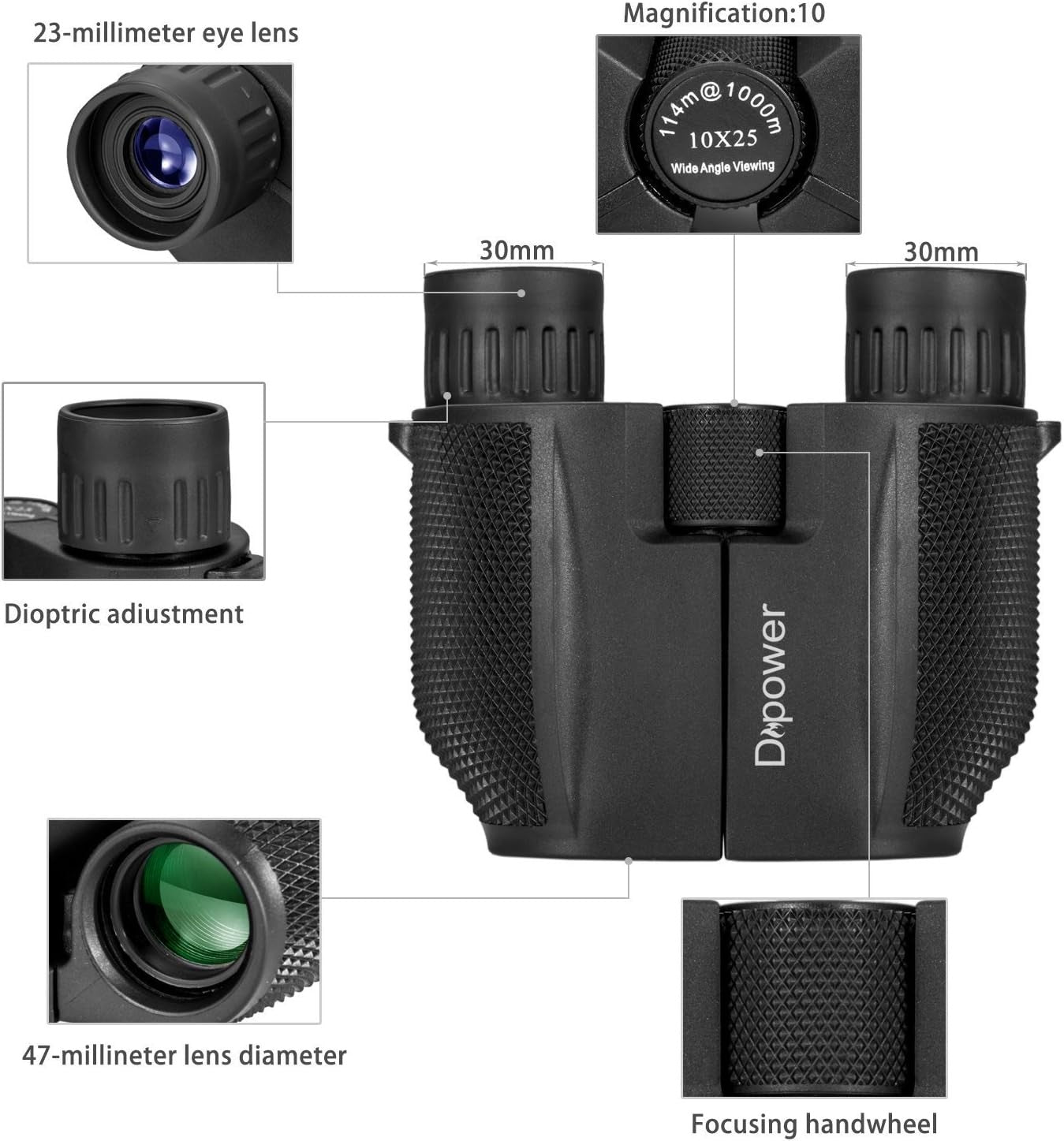 10x25 Compact Waterproof Binoculars HD Folding Travel Hiking Bird Watching