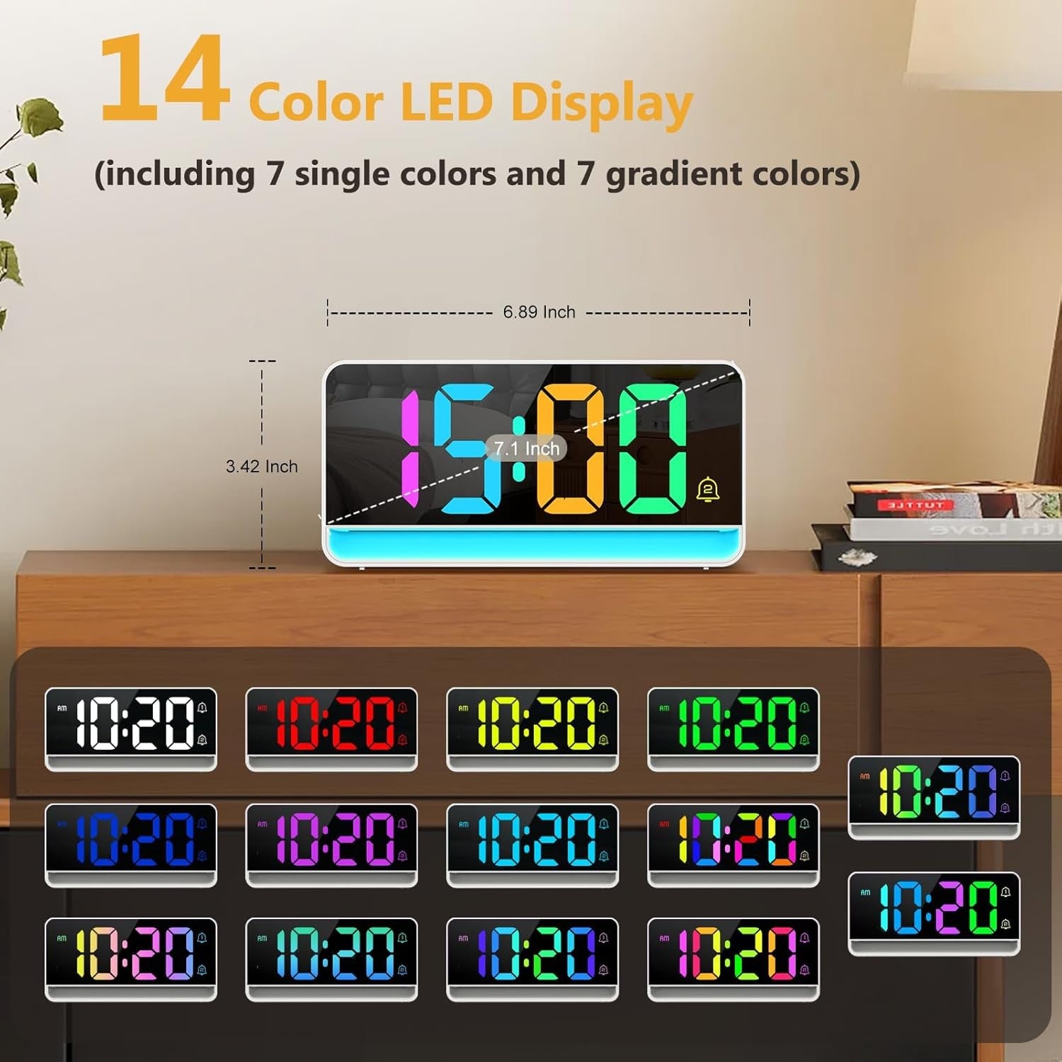 Super Loud Alarm Clock for Heavy Sleepers RGB Display USB Charging