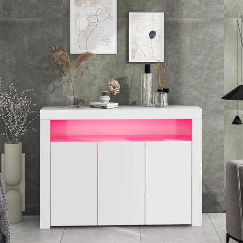 Modern LED Sideboard Cabinet White Gloss Storage Cupboard 3 Door Unit**