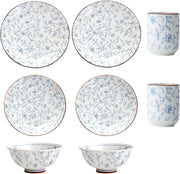 8pc Ceramic Dinnerware Set Plates Bowls Cups Blue Floral Dishwasher Safe
