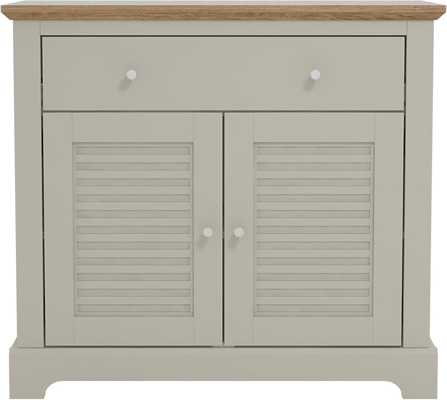 Modern Light Grey Oak Sideboard with Drawer & Adjustable Shelves Storage
