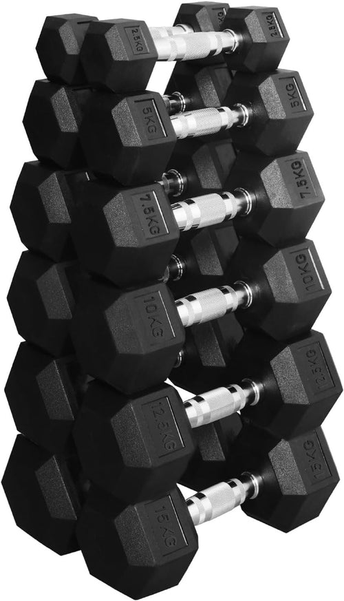 Hex Dumbbells Weight Set 6 Pairs 2.5–30kg Rubber Cast Iron Home Gym