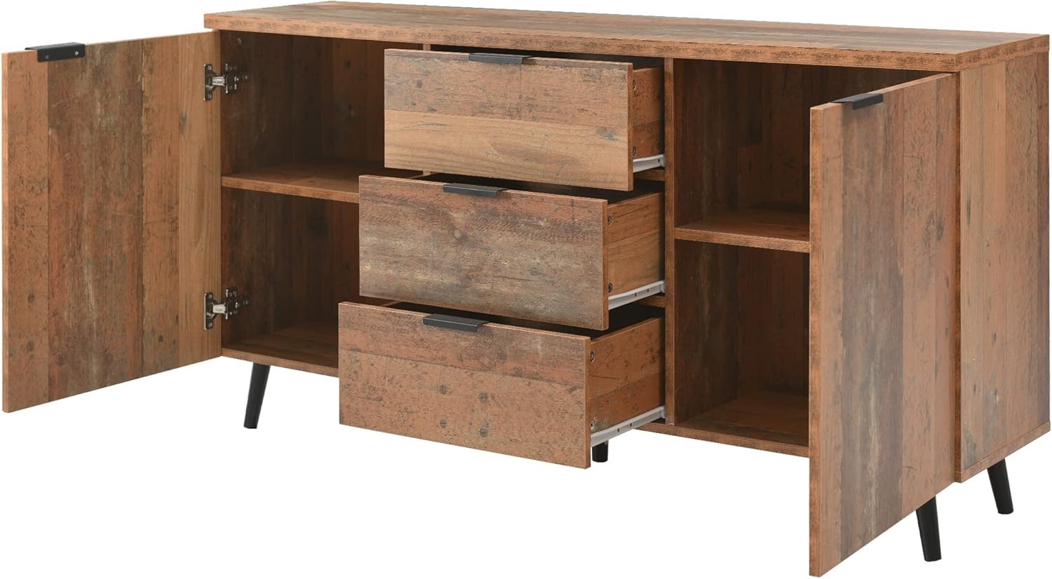 Rustic Sideboard Cabinet with 2 Doors & 3 Drawers, Adjustable Shelves Storage
