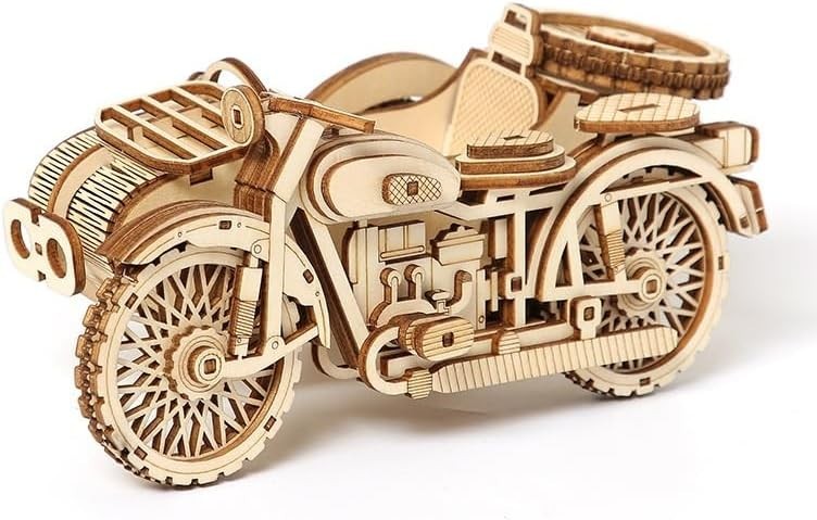 3D Wooden Motorcycle Puzzle Model Kit - DIY Brain Teaser for Adults & Teens