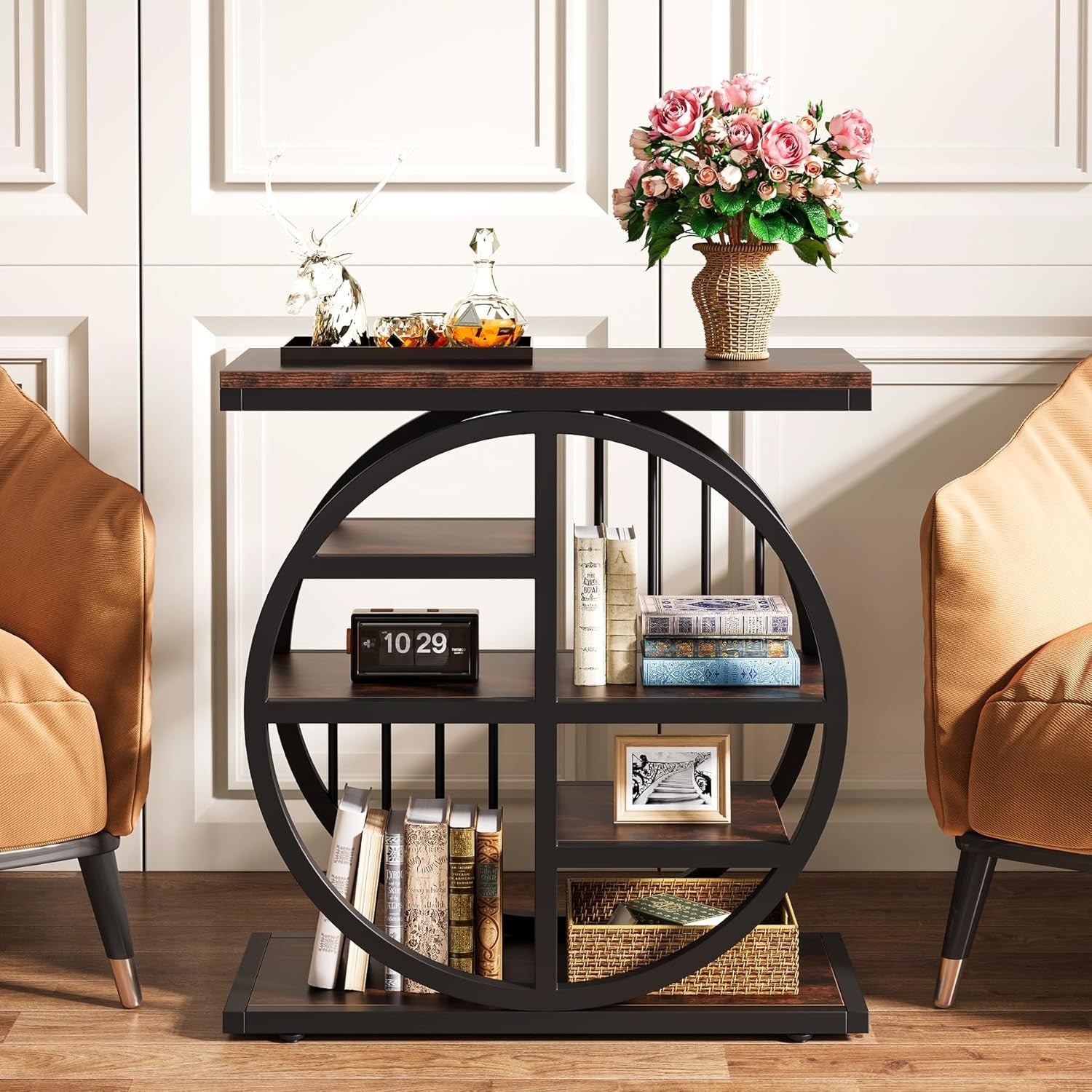 5-Tier Industrial Side Table Narrow Storage Shelf Nightstand 30x60x67cm