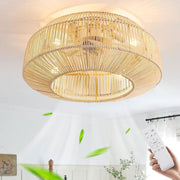 MiiR Rattan Ceiling Fan with Light, 6-Speed, Remote, Vintage Bamboo Design