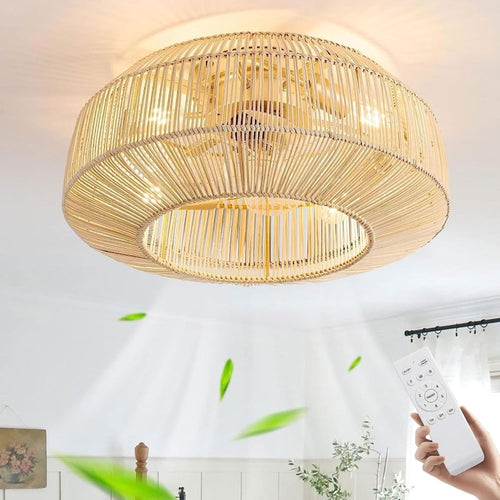 MiiR Rattan Ceiling Fan with Light, 6-Speed, Remote, Vintage Bamboo Design